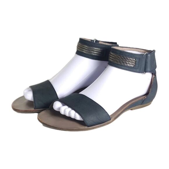 Paul Green Women's Cotie US7,5 AU5 Blue Leather Embellished Ankle Strap Sandals - Picture 1 of 15